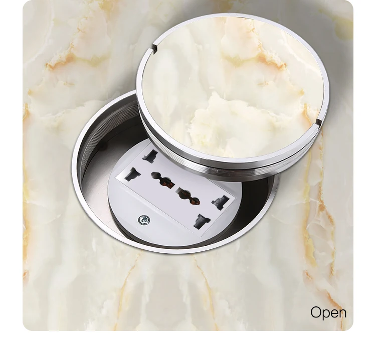 Customizable multifunctional floor socket box with round inlaid marble