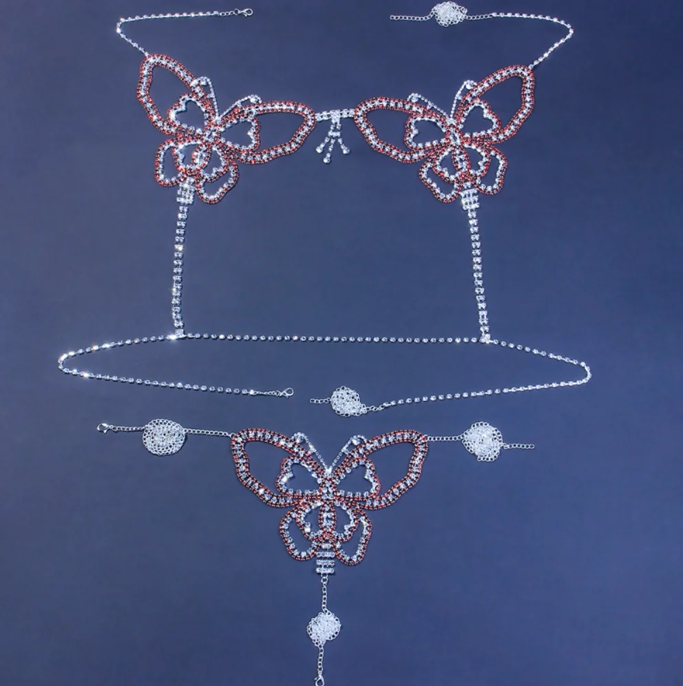 Sexy Butterfly Rhinestone Chain Body Lingerie Set Jewelry For Women