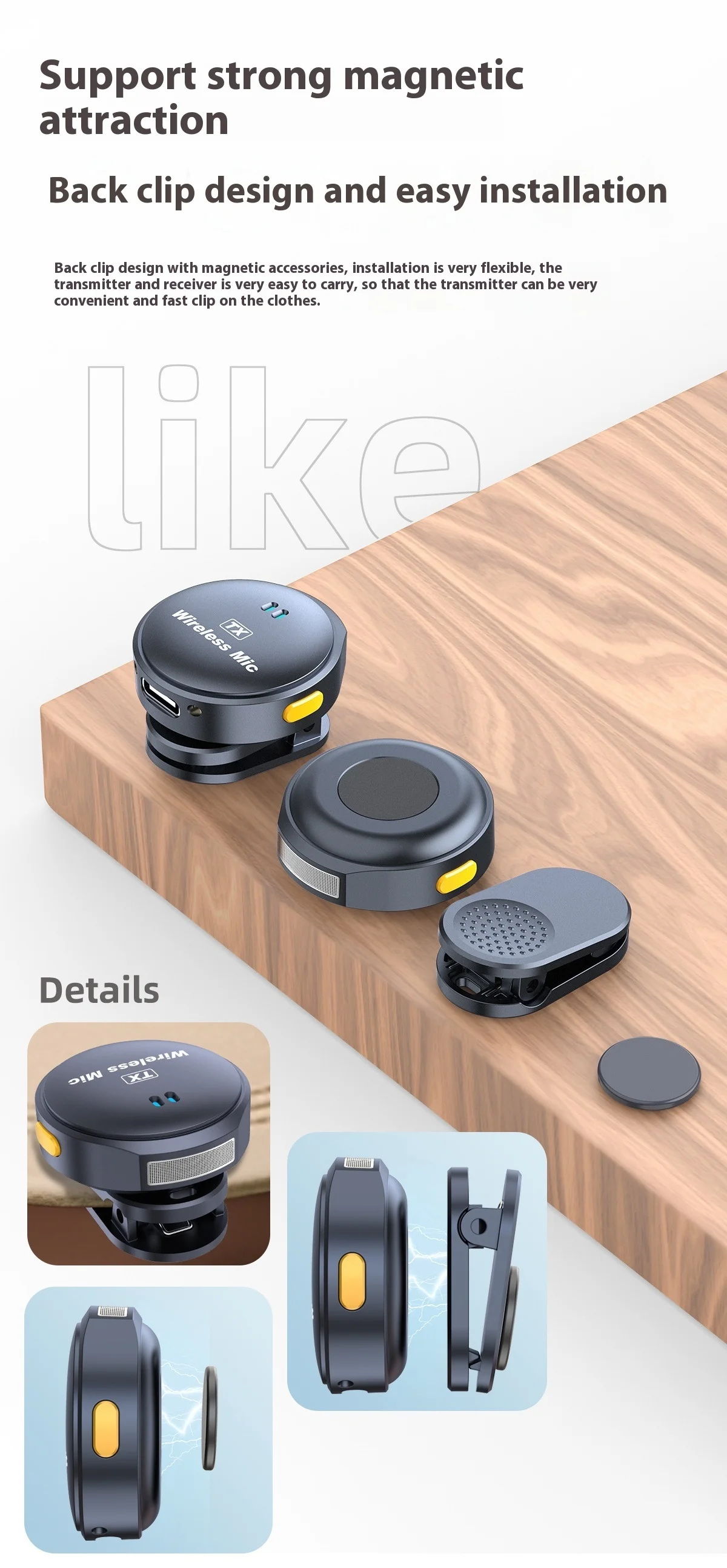 Q8 2.4G Wireless Microphone LED Button Magnetic Noise Reduction for IOS Mobile  Outdoor  Video Recording Collar Clip Radio