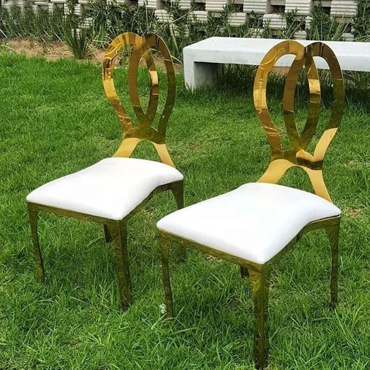 
Modern stackable rose gold baroque stainless steel banquet chair 