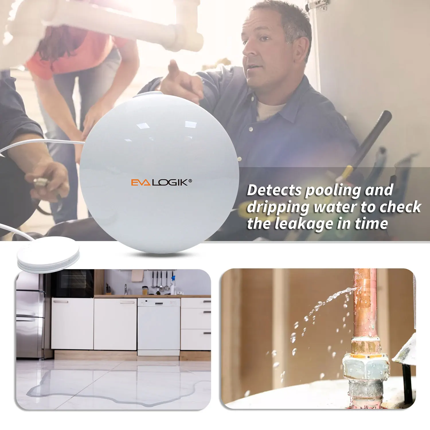 2020 Hot sale Intelligent Leak Water Detector Sensor Battery Supply Iot Zwave Water Leak Sensor For Home - ANKUX.COM