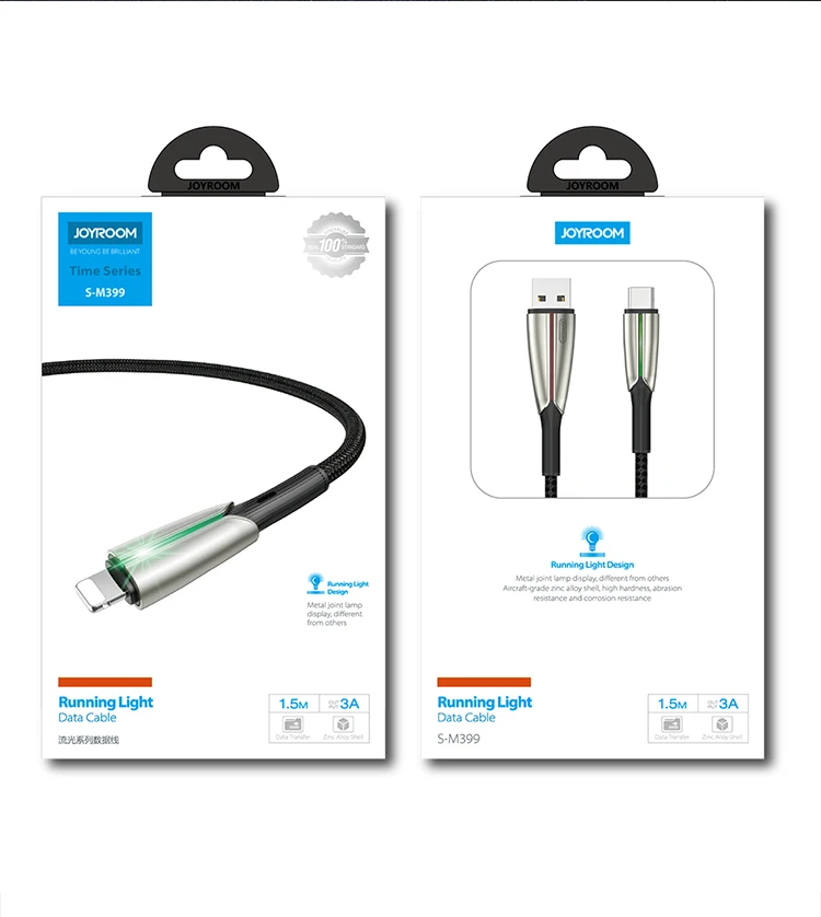 Customized M399 3A Quick Charging data transmission flash light zinc alloy nylon braided USB phone cable - ANKUX.COM