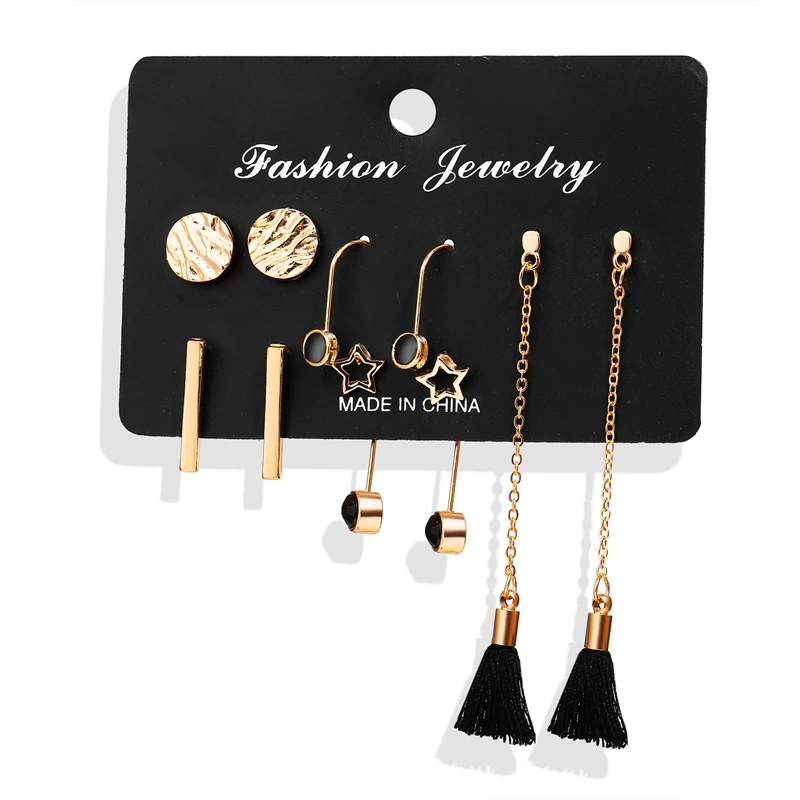 

black earrings,2 Pairs, Gold plated
