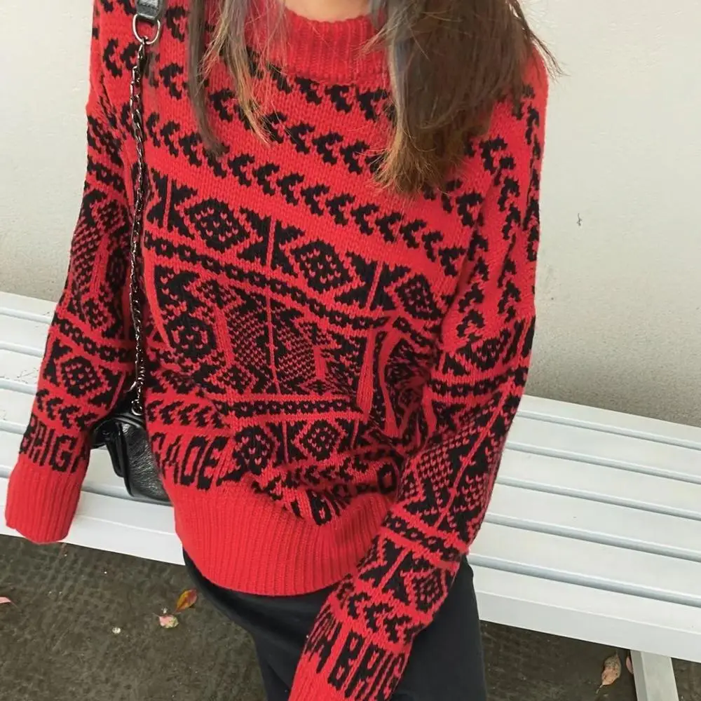 
Ladies Christmas Sweater Women Casual Long Sleeve Pullover Sweaters New Fall Winter Fashion Knit Wool Jumper Tops 