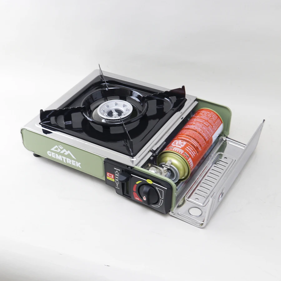 Portable Stainless Steel Butane/Propane Manual Simple Gas Stove for Outdoor Camping BBQ & Picnic Travel with Storage Box