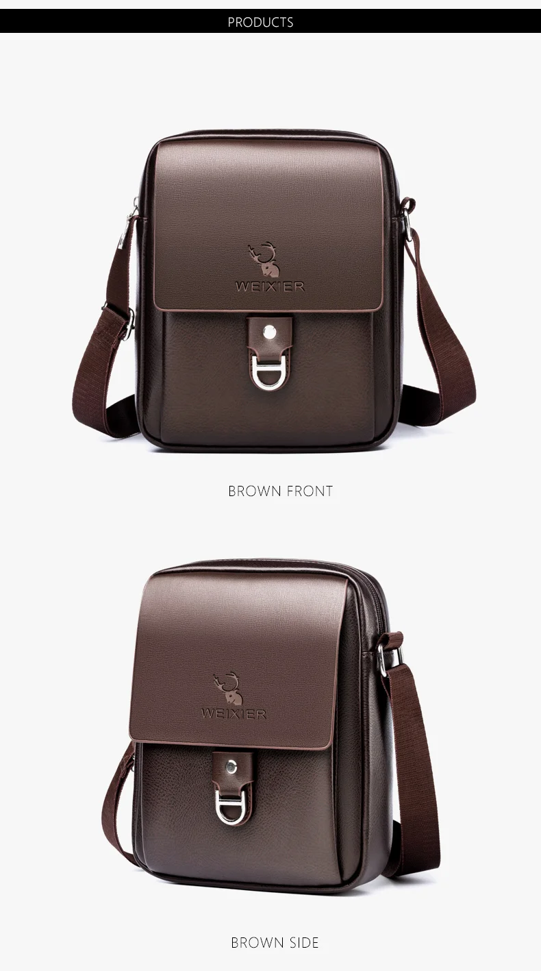 WEIXIER 8643 Brand New Fashion PU Leather Men Messenger Bags Casual Men's Shoulder Bag Zipper Crossbody Business Male Handbag