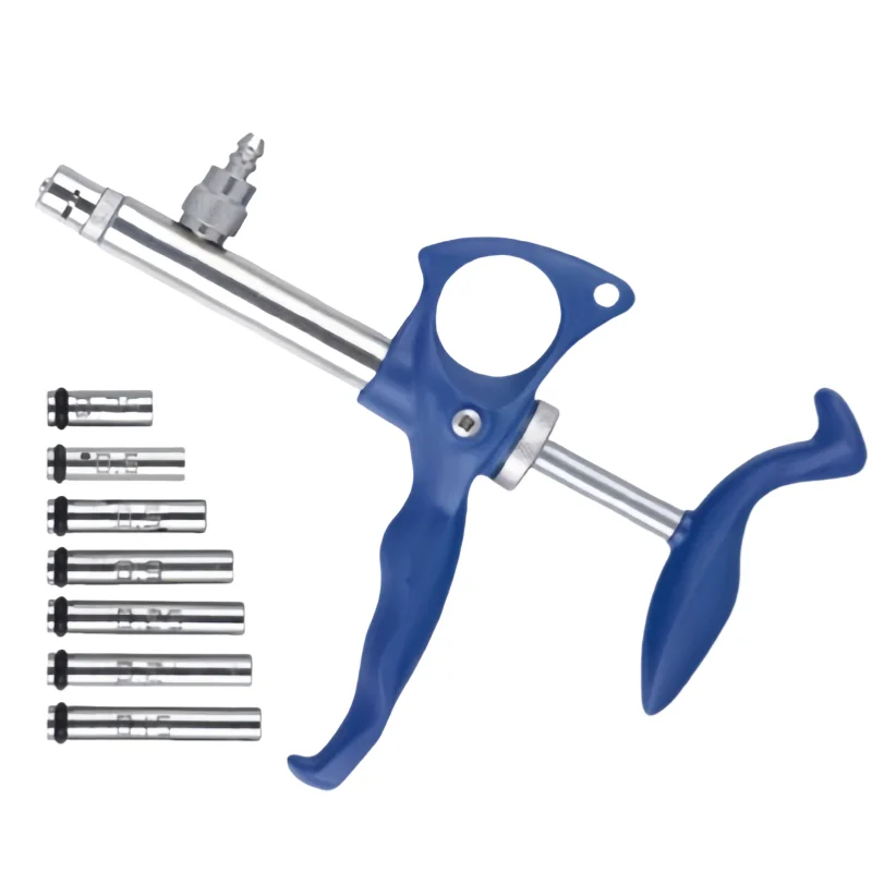 Adjustable Livestock Vaccine Syringe Gun – Stainless Steel, 2ml Dose, Ergonomic D-Handle For Farm Use