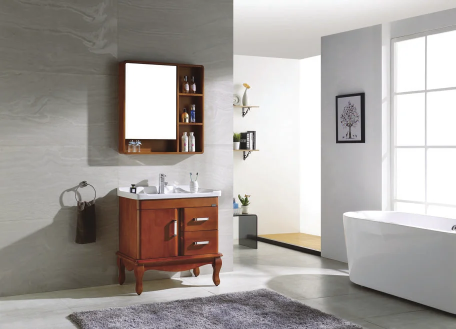 XD-822-100  two doors two drawers solid wood bathroom cabinet with vanity mirror box can customized