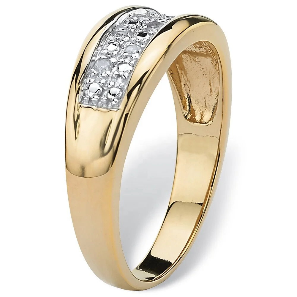 Men's Ring 18k Gold Over Sterling Silver Pave Diamond Wedding Band