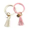 Simple printed keychain custom logo leather fringed wrist key ring wholesale women's Bracelet key chain