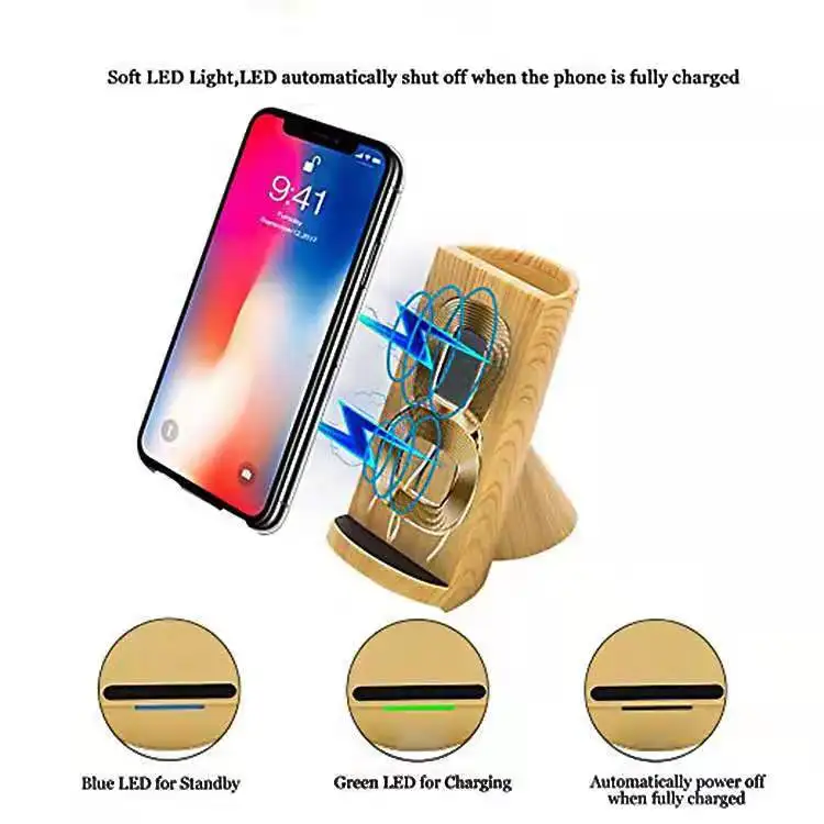 Certified Wood Style Pen Holder Charging For IPhone Sast Desktop Wireless Charger