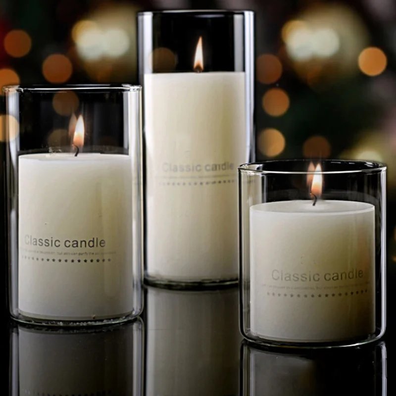 Empty Religious Tall Round Scent Candle Glass Jars With Custom Printed