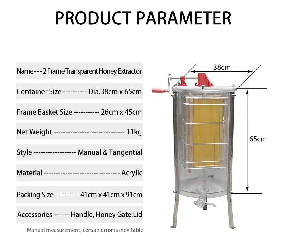 acrylic-transparent-2-frame-manual-honey-extractor-machine-tangential