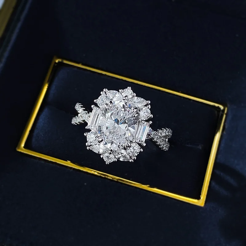New Ins Style S925 Silver Ring Daily Simple Joker with 7*9 Oval Cut Zircon for Women Lab Diamond Ring