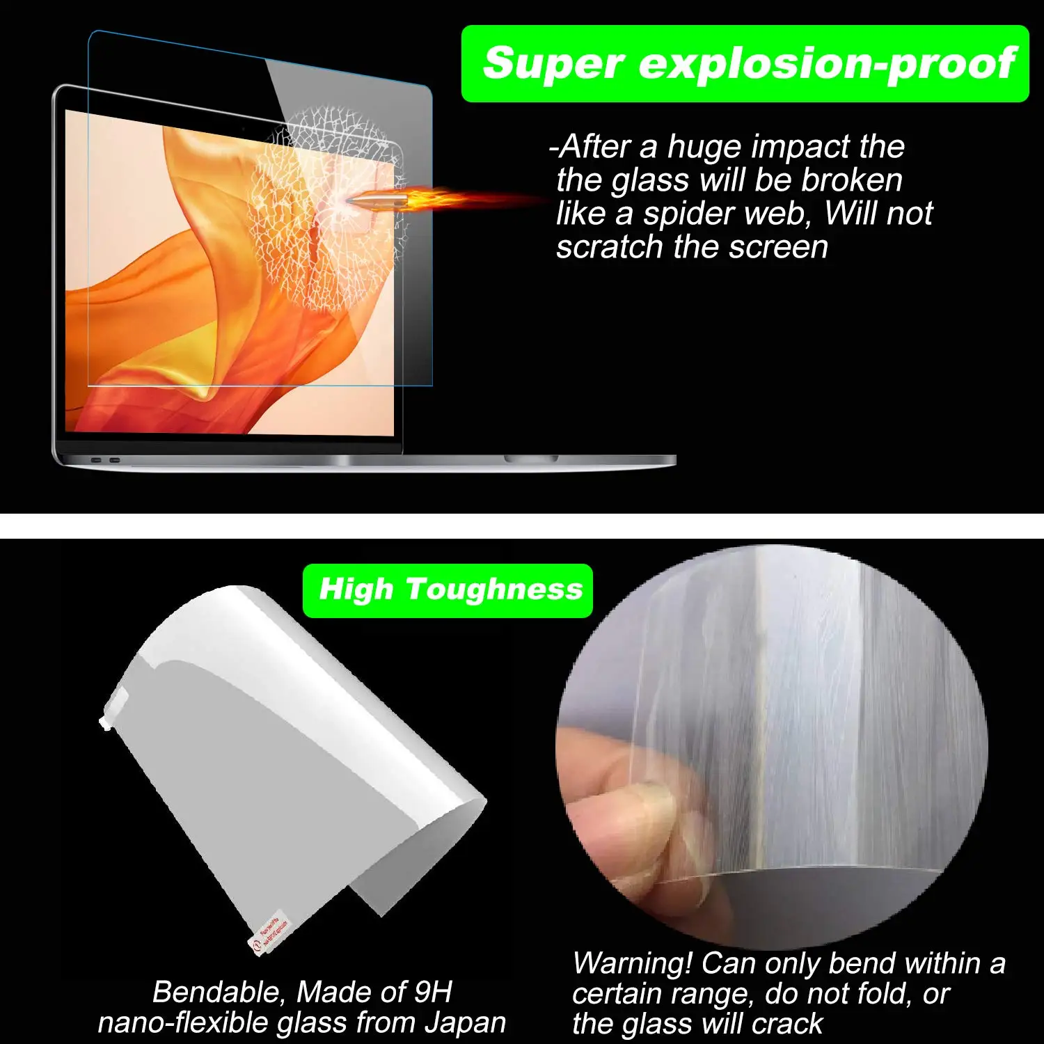 Explosion Proof Flexible Glass Screen Protector 9h Tempered Glass
