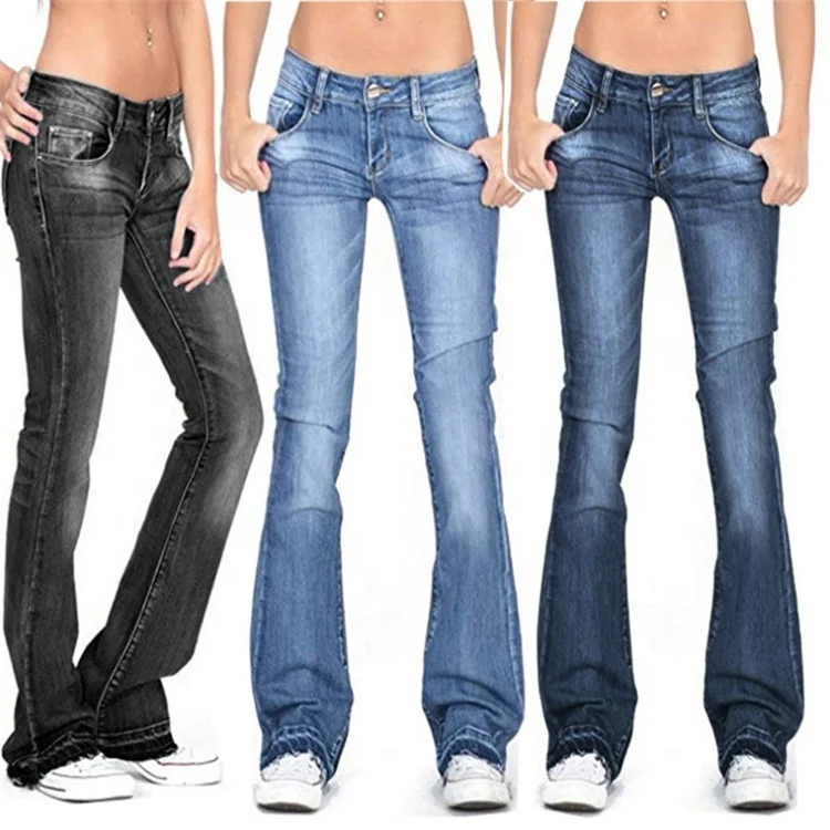 
New fashion ladies denim trousers flared pants casual pants high waist slimming washed pants custom wholesale 