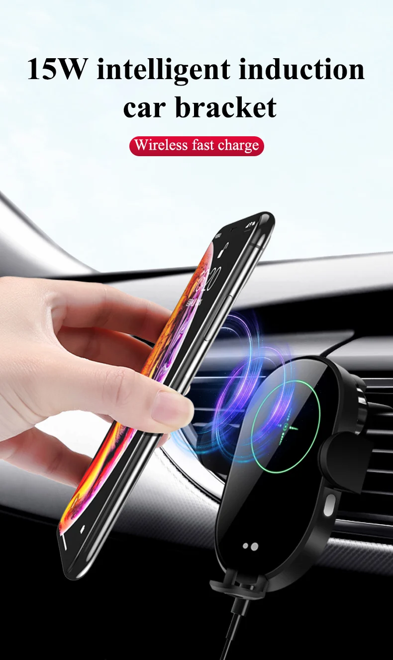 360 Rotation qi 15W Car Wireless Charger Infrared Sensor Automatic Wireless Car Mount Phone Holder Stand Gravity Air Outlet