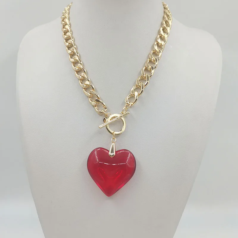New Design Multicolor Heart Large Pendant Necklace Valentine's Day Gift