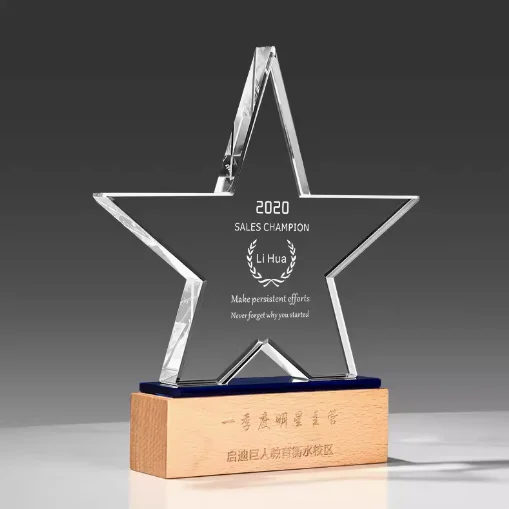 New Design Wood Crystal UV-Engraved Memorials Base Business Event Staff Awards Plaque Plate Wooden Shield Award Trophy Letter details