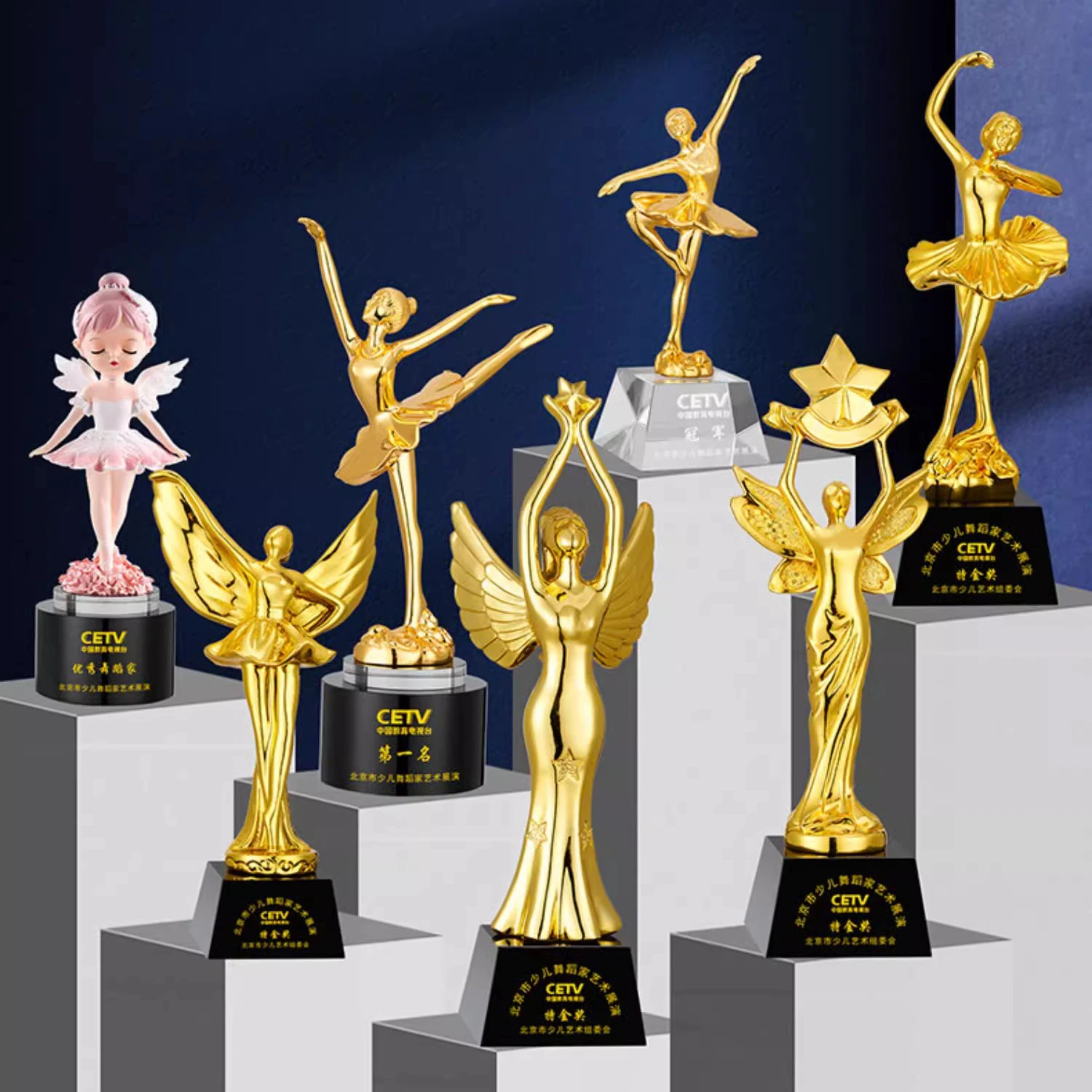 New styles Gold Silver Crystal Ballet Dance Trophies and Awards UV Printed Plaques from China for sports events details