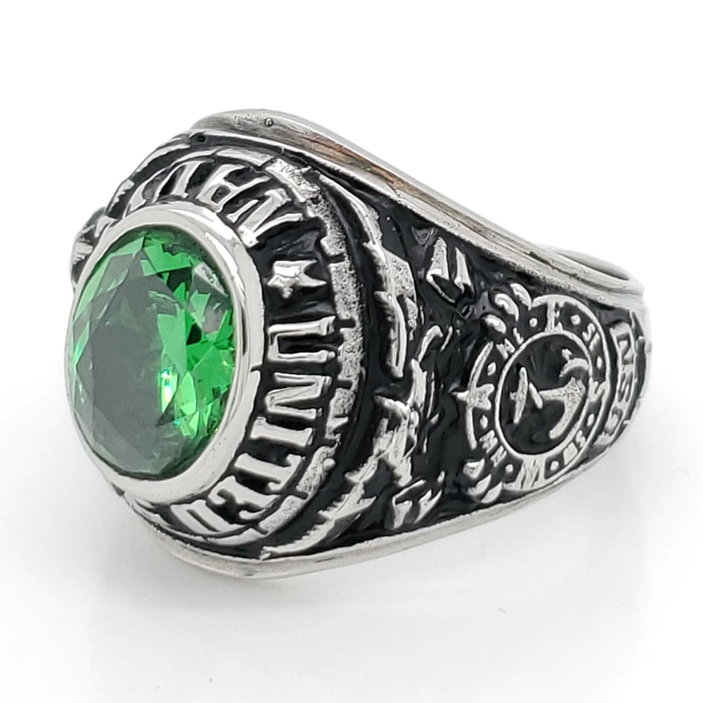 product-High Quality Black Painting Letter Custom Design Green Semiprecious Stone Rings-BEYALY-img