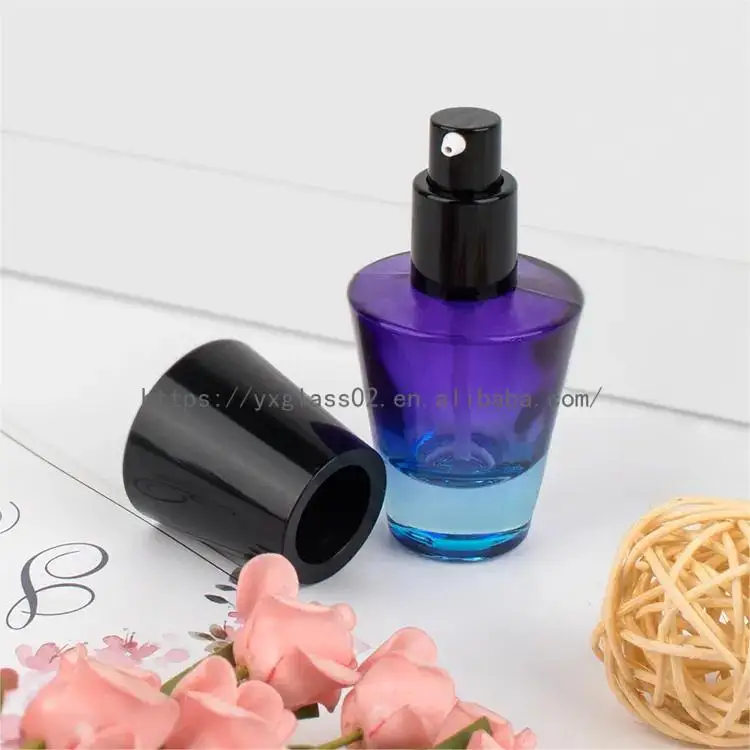 product luxury empty thick bottom 30ml gradient glass serum bottle packaging glass pump cosmetic with black lid for packaging container-6