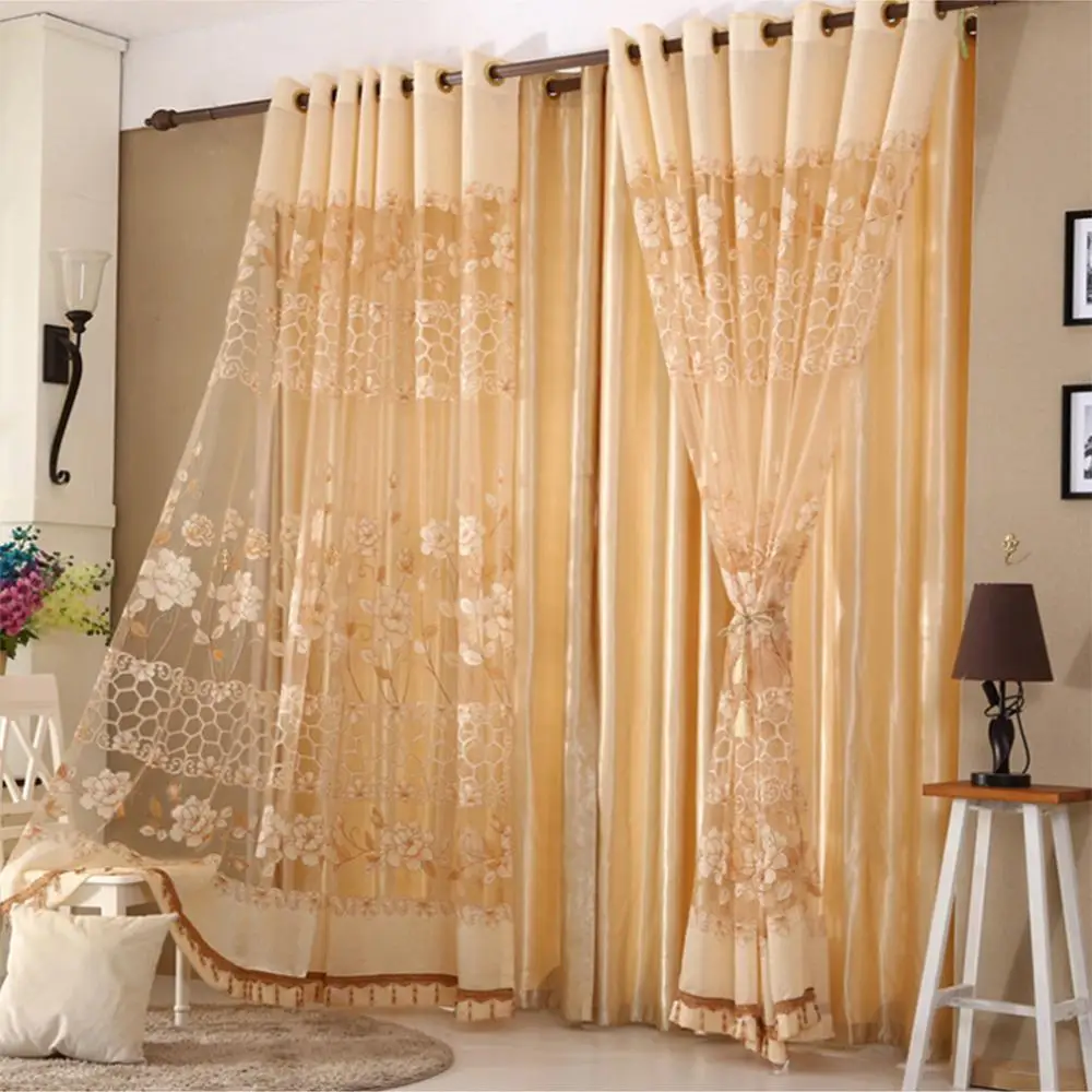 Luxury European Flower Printed Sheer Tulle Curtains For Living Room Red Yellow Gold Bottom Voile Curtains Drapes For Bedroom Buy Fashion Design Modern Transparent Tulle Curtains Window Treatments Living Room Children