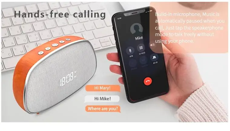 New arrival hot sale wood portable customized logo printed wireless bluetooths alarm clock speaker - ANKUX.COM