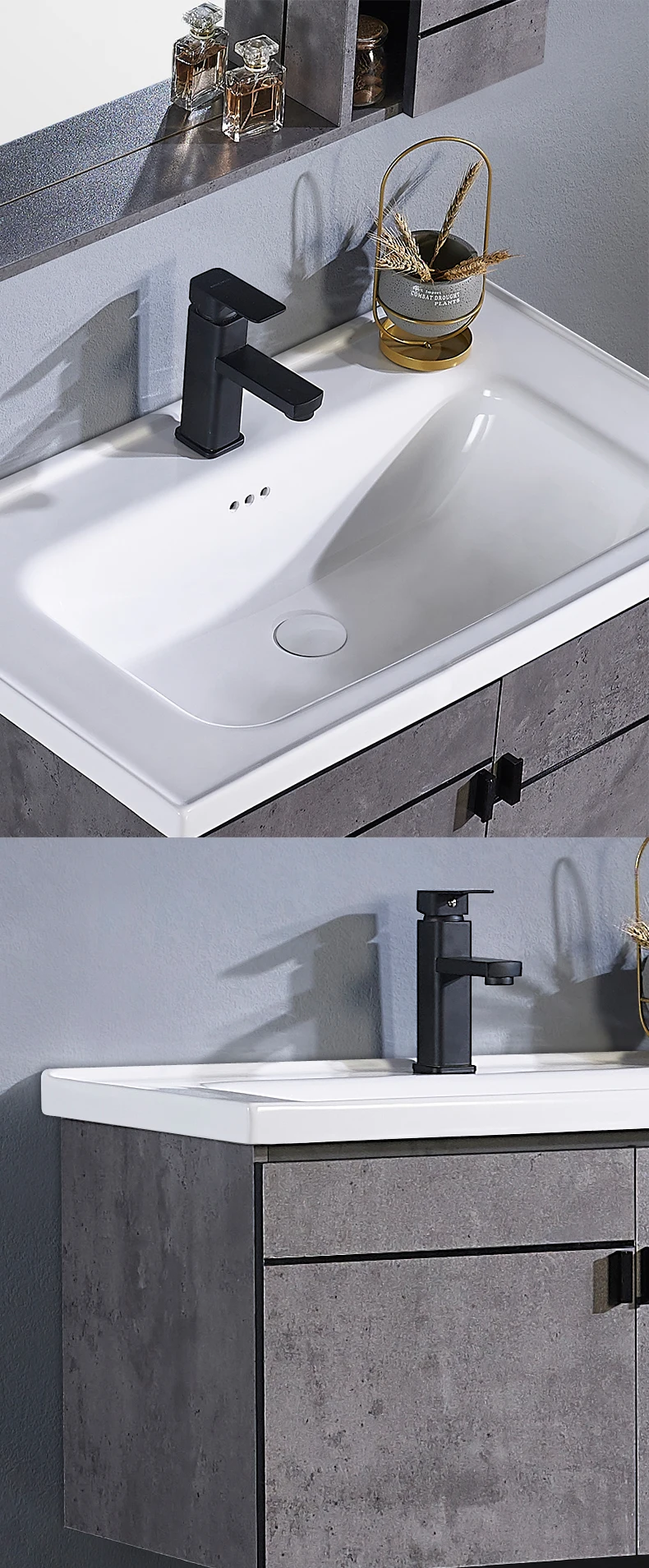 Cheap Wall Mounted Bathroom With Mirror Ceramic Sink Plywood