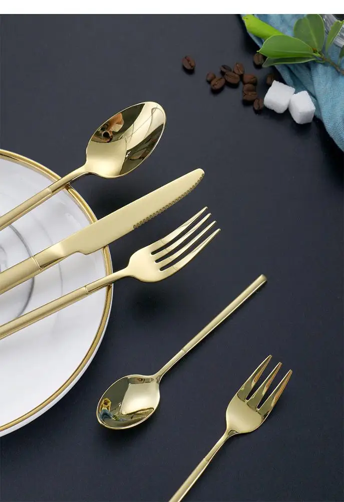 镀金餐具套装黄金2020热卖不锈钢金属餐厅银器餐具套装
