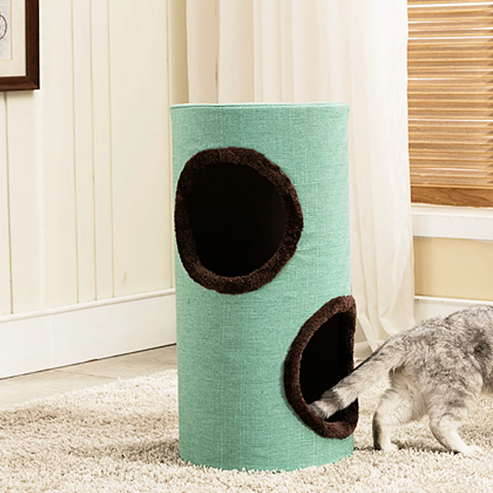 Cozy Two Layers Cylindrical Cat Tower Jumping Climbing Play Sleeping 