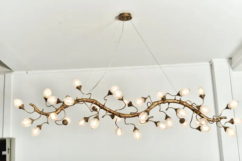 MEEROSEE Post-modern Style Copper pendant Lamp Tree Branch Design Glass Chandelier Linear Lighting Fixture Hanging MD92090