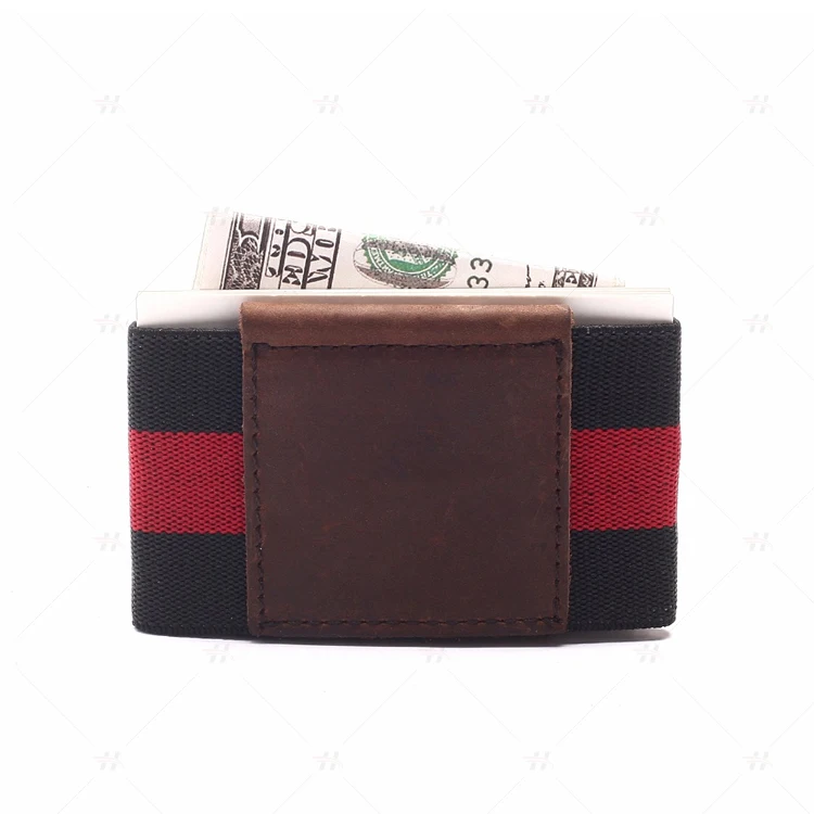 Fashion Design Rubber Band Genuine Leather Card Holder Minimalist