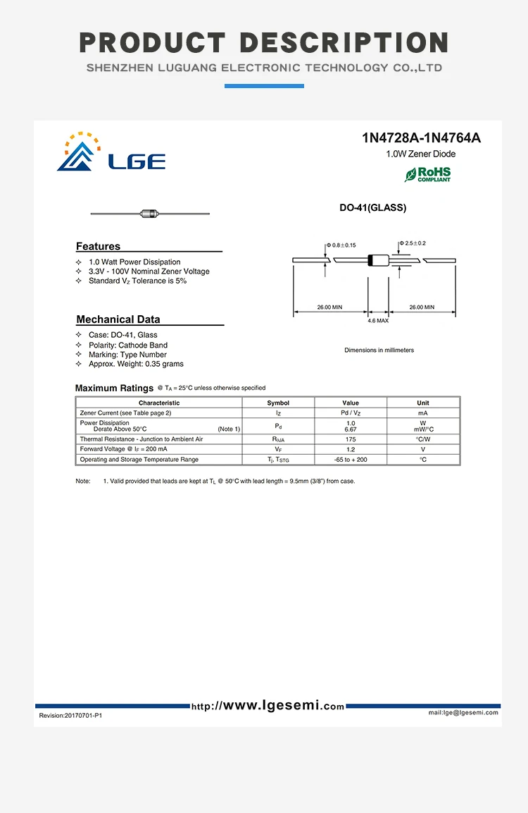 Factory Bridge Rectifier Zener Diode Markings 1n4752a Do41g 33v Zener