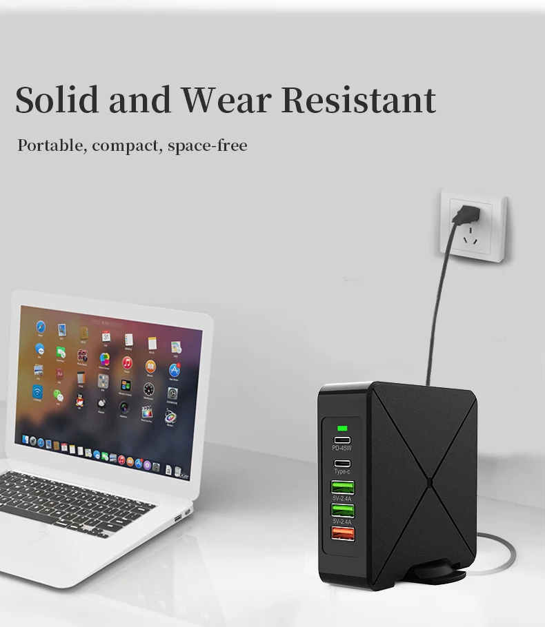 Multiple PD 75w Desktop 5 USB Ports  Charger Qi Fast Travel Adapter for Mobile phone