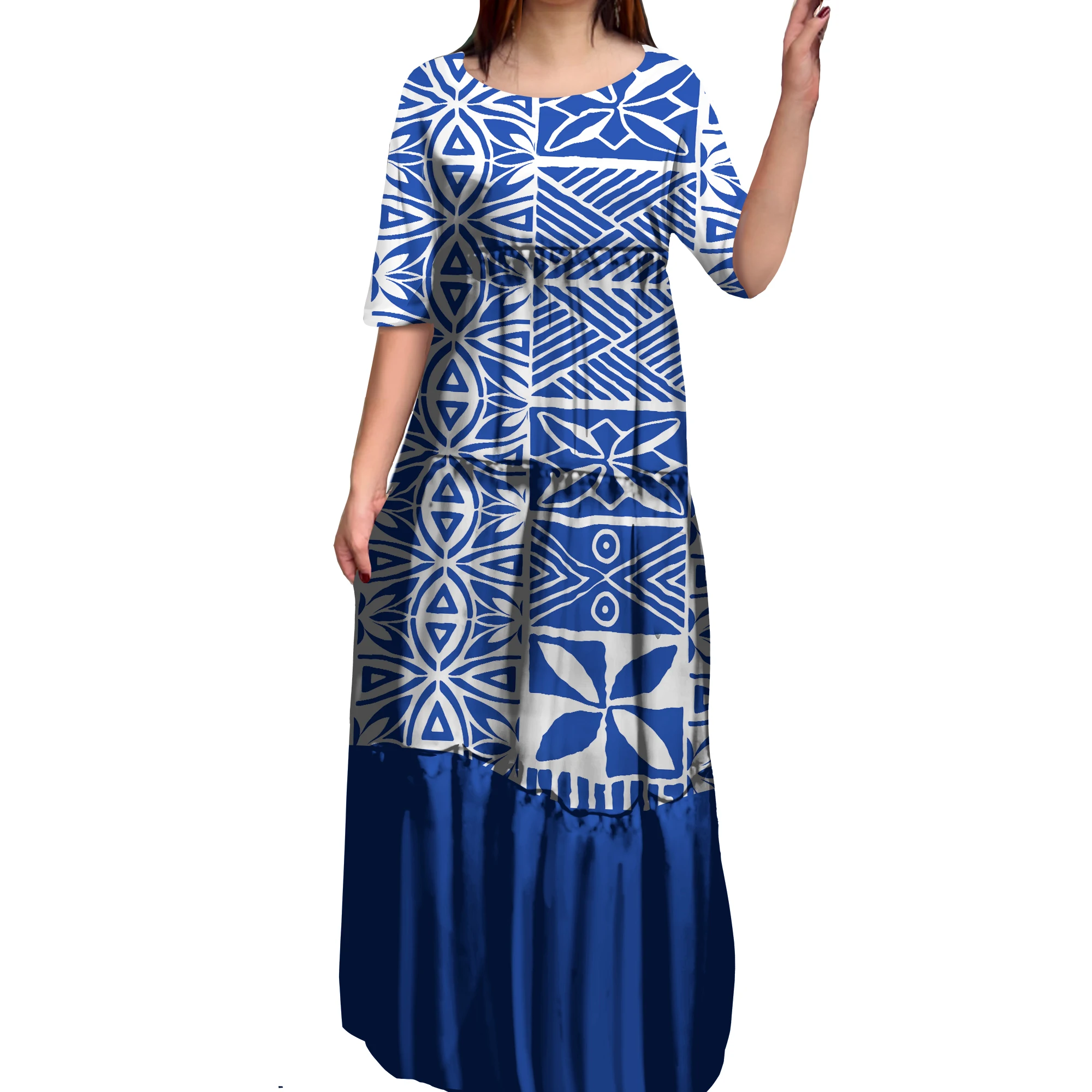 Tie Dye Pacific Island Art Printed Ruffle Tiered Maxi Dress Custom Ladies Half Sleeve Samoan