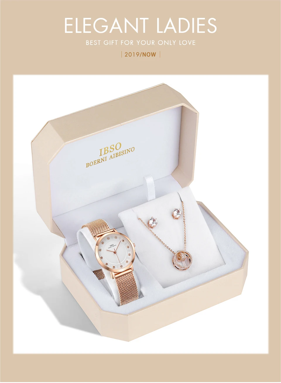 Ibso Brand Women Rose Gold Watch Set 
