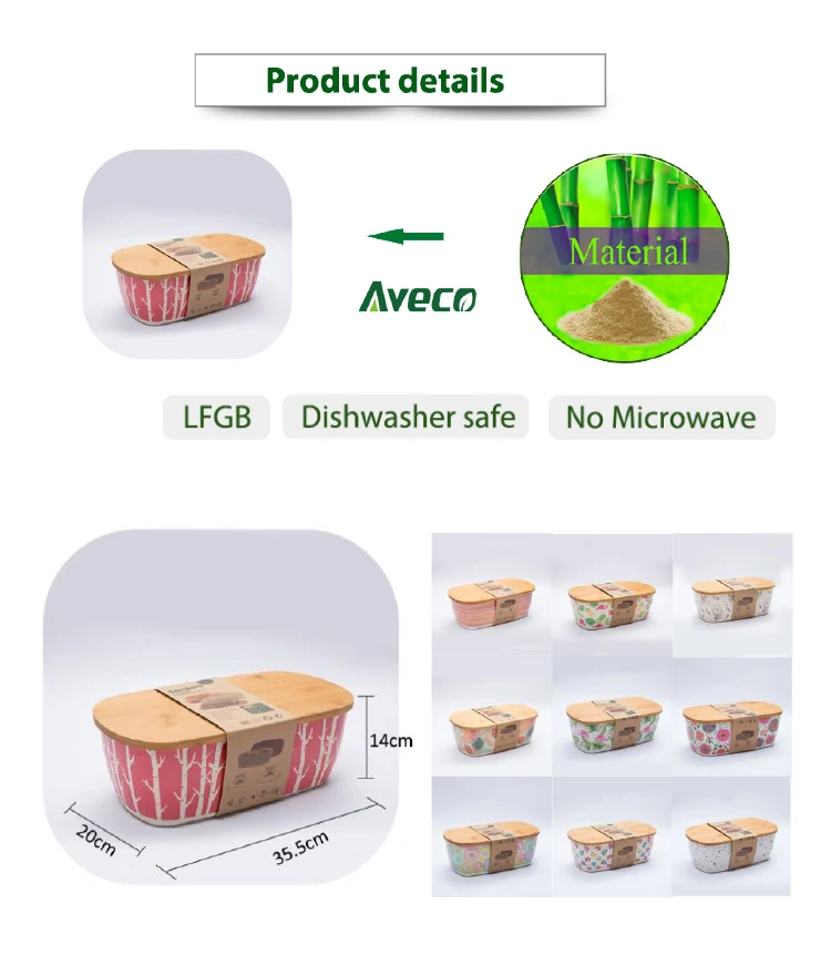 biodegradable kitchenware natural customized logo simple bamboo fiber bread storage box with bamboo cover