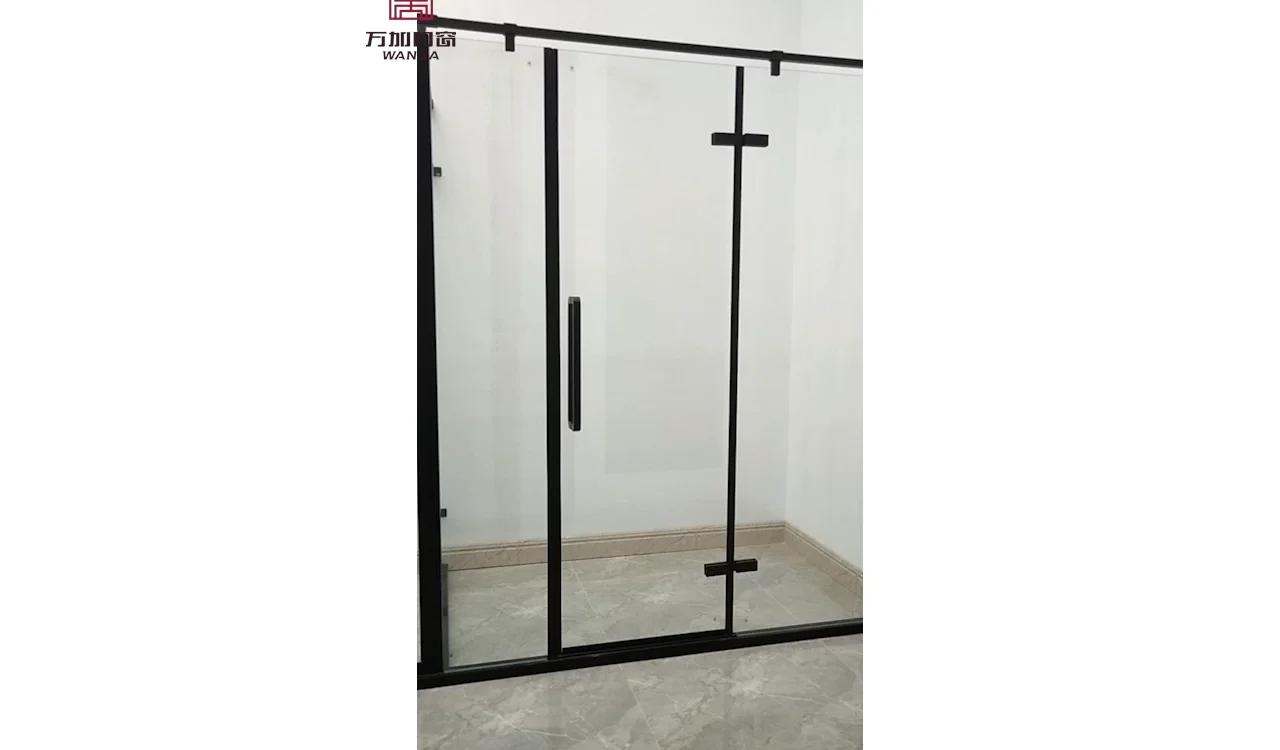 Wanjia Turkey Kuwait None Drill Black Hinged Bath Glass Single Shower Door Frameless/ Clamp