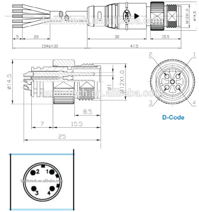 Waterproof Connector Straight Cable Circular Apex Amphenol M12 Ip67 4