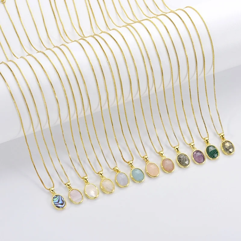 

Free Sample Fashion Jewellery 18K Gold Plated Oval Gemstone Charm Necklaces For Women Fashion Jewellery