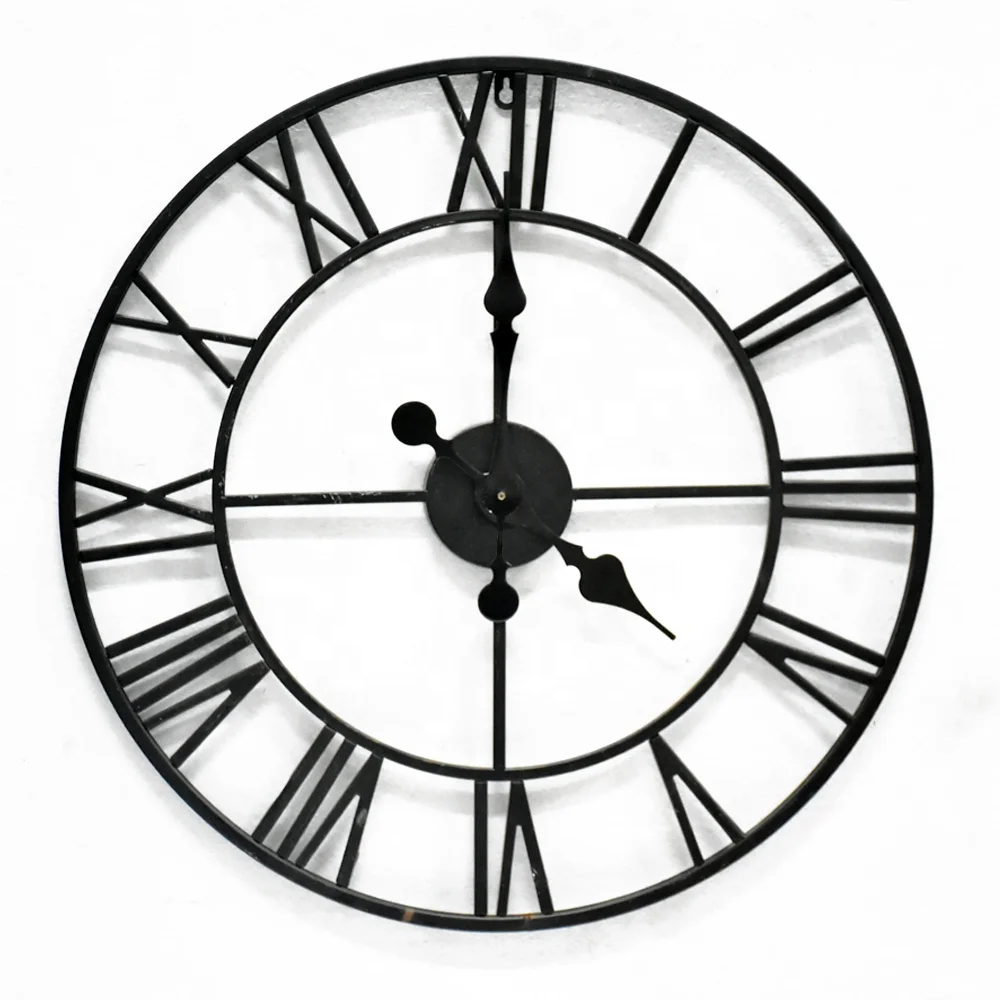 Black Indoor Silent Battery Operated Metal Decorative Clock,European