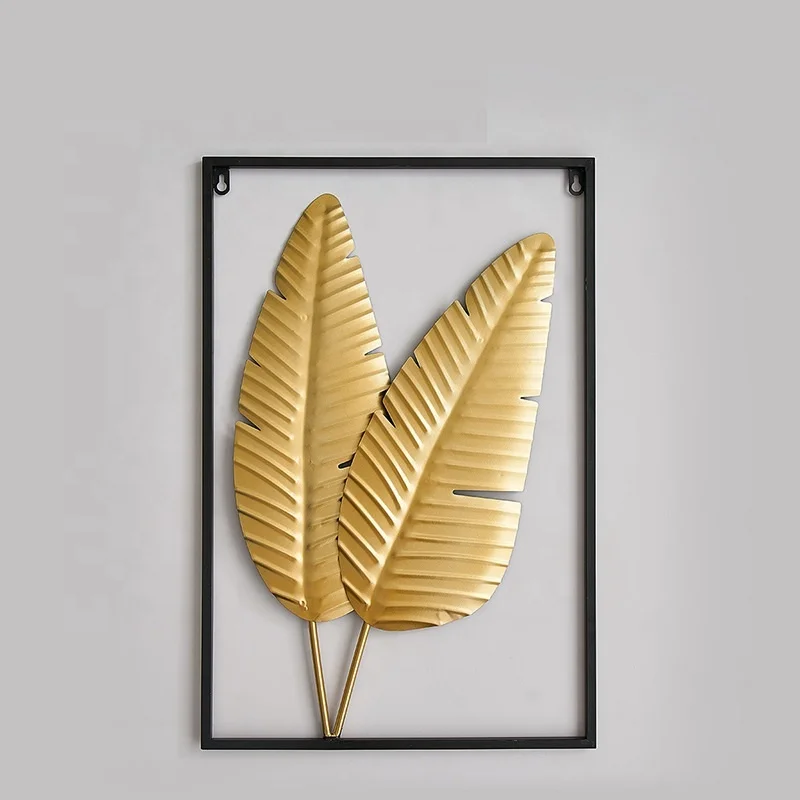 
Home Hotel Gold Banana Leaf Wall Decoration Iron Art and Craft 