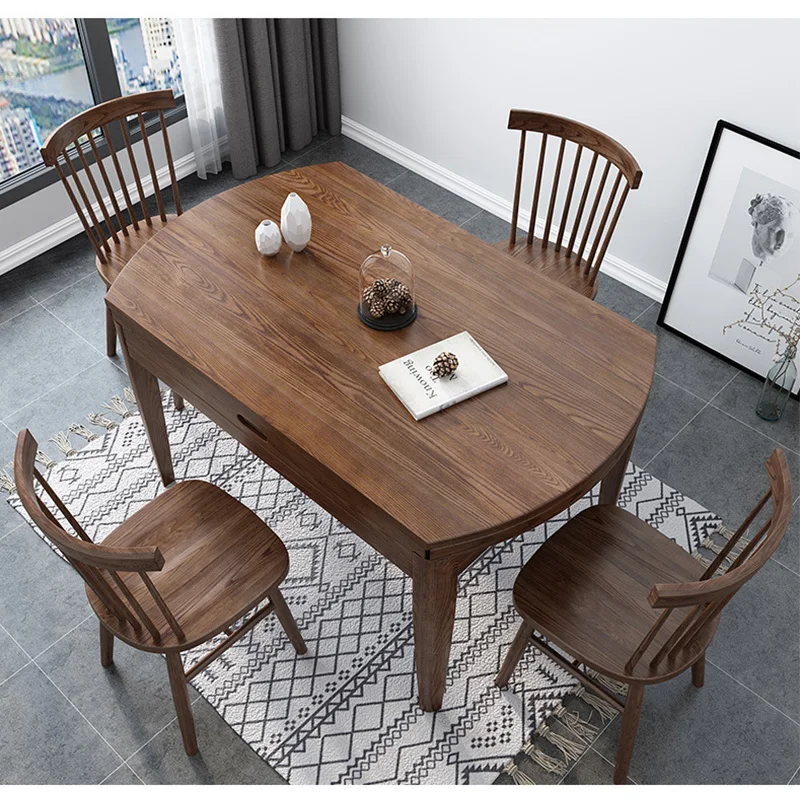 product-High quality home foldable walnut wood dining table set luxury extendable wooden dinner tabl