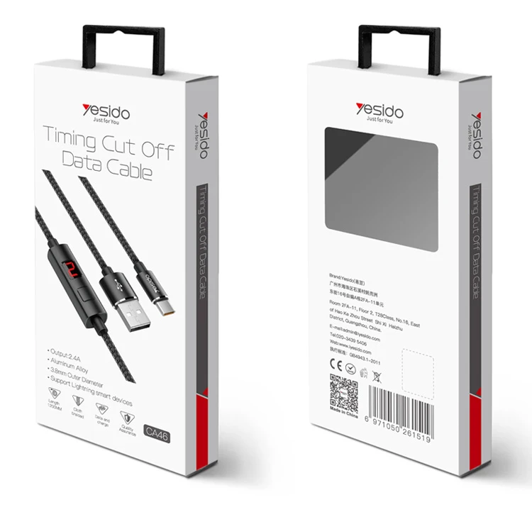 Yesido Wholesale Data Cable Line Nylon Braided Intelligent Timing Cut Off Usb Charging Cable For Iphone