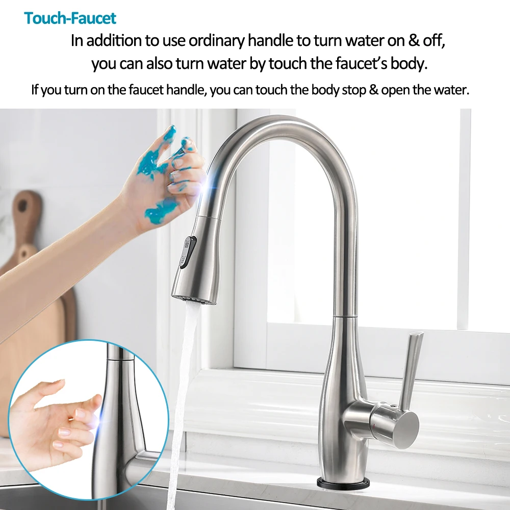 Smart Faucet Touch Sense Pull Out Kitchen Faucet 2 Way Water Mixer Tap