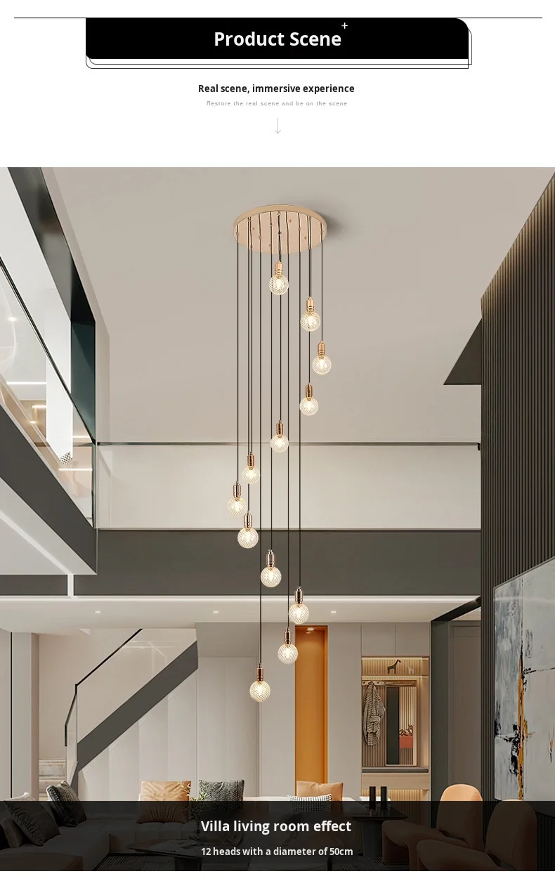 product nordic luxury creative staircase chandelier rotating duplex loft light for villa hotel middle sized lamp for living room lobby-4