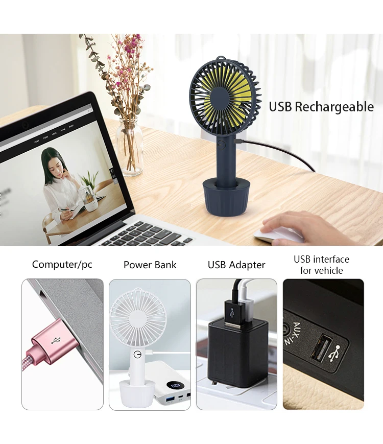 Smart Home Appliances USB Charging Hand Fan Rechargeable Battery Operated Mini Handheld Fan with Stand Base