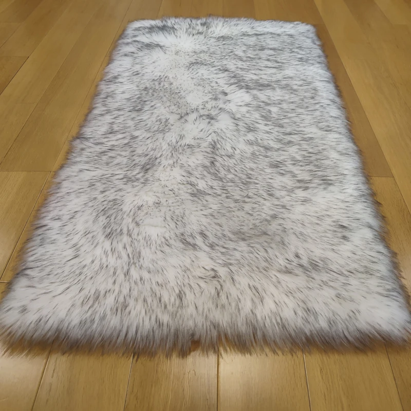 高桩长方形形状蓬松人造羊皮地毯为床边