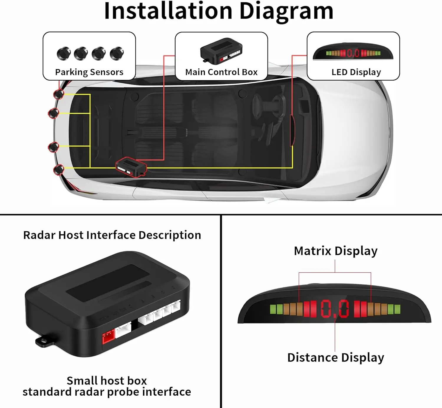 Preco Reverse Radar 4 Sensor Vehicle Reverse Radar System LED Distance Display Sound ...